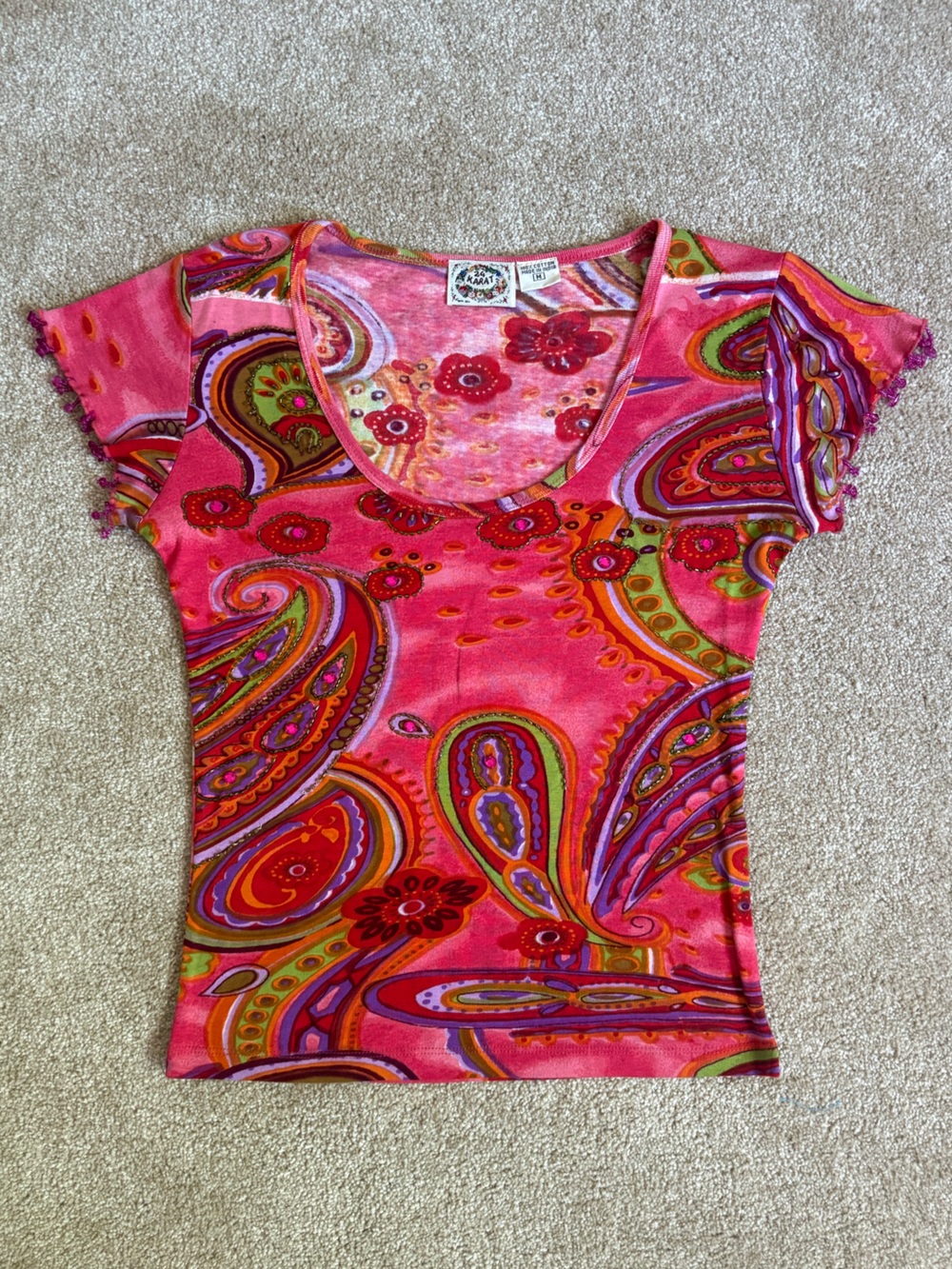 Y2K vintage paisley beaded top